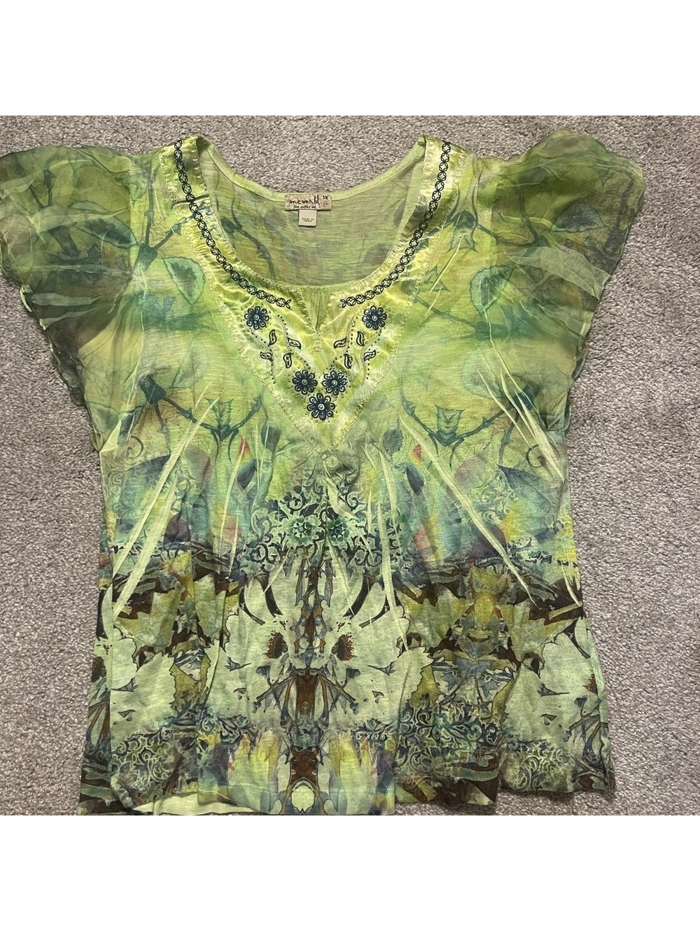 Green Patterned Women's Top